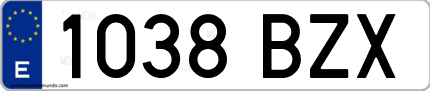 Ejemplo de matrícula de coche ordinaria 1038 BZX