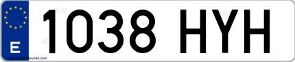 Ejemplo de matrícula española 1038 HYH