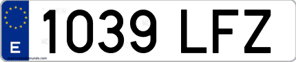 Ejemplo de matrícula de coche ordinaria 1039 LFZ