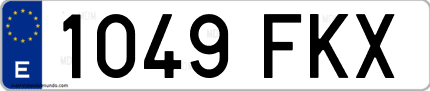 Ejemplo de matrícula de coche ordinaria 1049 FKX