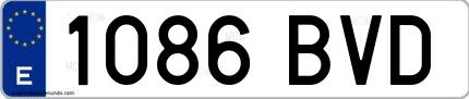 Ejemplo de matrícula española 1086 BVD
