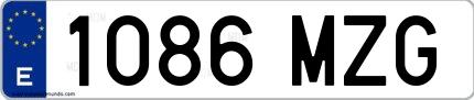 Ejemplo de matrícula española 1086 MZG