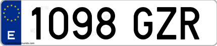 Ejemplo de matrícula de coche ordinaria 1098 GZR
