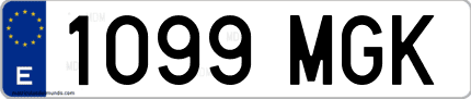 Ejemplo de matrícula de coche ordinaria 1099 MGK