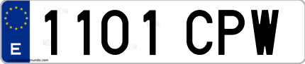 Ejemplo de matrícula de coche ordinaria 1101 CPW