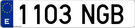 Ejemplo de matrícula de coche ordinaria 1103 NGB