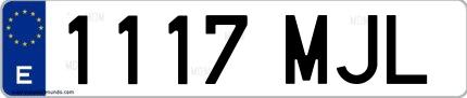 Ejemplo de matrícula española 1117 MJL