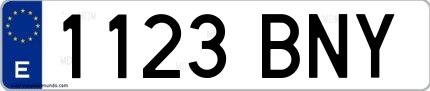 Ejemplo de matrícula española 1123 BNY