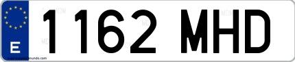 Ejemplo de matrícula española 1162 MHD