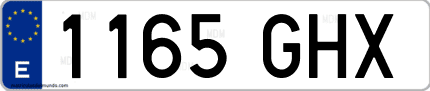 Ejemplo de matrícula de coche ordinaria 1165 GHX