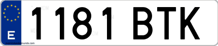 Ejemplo de matrícula de coche ordinaria 1181 BTK
