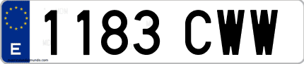 Ejemplo de matrícula de coche ordinaria 1183 CWW