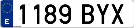 Ejemplo de matrícula española 1189 BYX