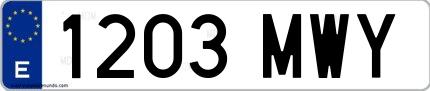 Ejemplo de matrícula española 1203 MWY