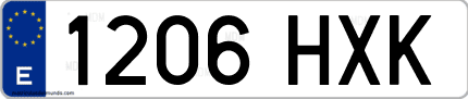 Ejemplo de matrícula de coche ordinaria 1206 HXK