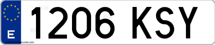 Ejemplo de matrícula de coche ordinaria 1206 KSY