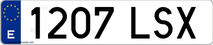 Ejemplo de matrícula de coche ordinaria 1207 LSX