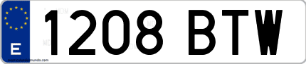 Ejemplo de matrícula de coche ordinaria 1208 BTW