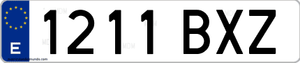 Ejemplo de matrícula de coche ordinaria 1211 BXZ