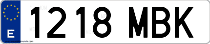 Ejemplo de matrícula de coche ordinaria 1218 MBK