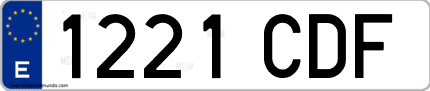 Ejemplo de matrícula de coche ordinaria 1221 CDF
