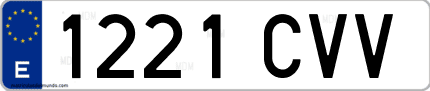 Ejemplo de matrícula de coche ordinaria 1221 CVV