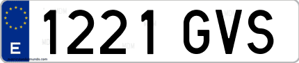 Ejemplo de matrícula de coche ordinaria 1221 GVS