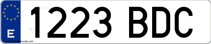 Ejemplo de matrícula de coche ordinaria 1223 BDC