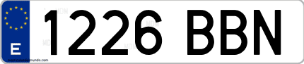 Ejemplo de matrícula de coche ordinaria 1226 BBN