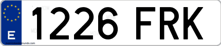Ejemplo de matrícula de coche ordinaria 1226 FRK