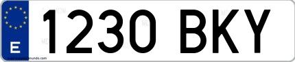 Ejemplo de matrícula española 1230 BKY