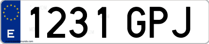 Ejemplo de matrícula de coche ordinaria 1231 GPJ