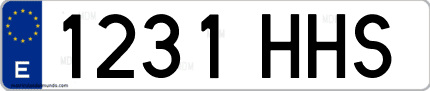 Ejemplo de matrícula de coche ordinaria 1231 HHS