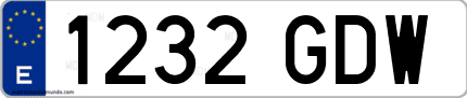 Ejemplo de matrícula de coche ordinaria 1232 GDW