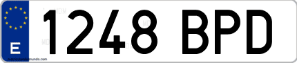 Ejemplo de matrícula de coche ordinaria 1248 BPD