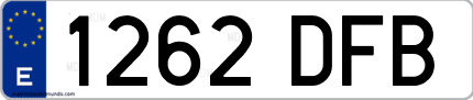 Ejemplo de matrícula de coche ordinaria 1262 DFB
