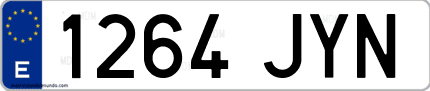 Ejemplo de matrícula de coche ordinaria 1264 JYN