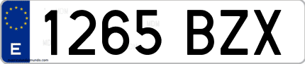 Ejemplo de matrícula de coche ordinaria 1265 BZX