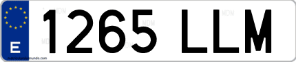 Ejemplo de matrícula de coche ordinaria 1265 LLM