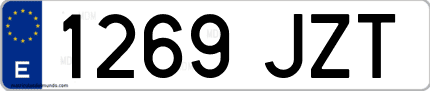 Ejemplo de matrícula de coche ordinaria 1269 JZT