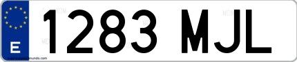 Ejemplo de matrícula española 1283 MJL