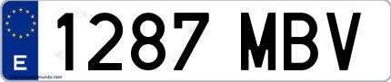 Ejemplo de matrícula española 1287 MBV