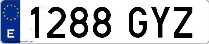 Ejemplo de matrícula española 1288 GYZ