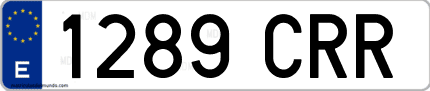 Ejemplo de matrícula de coche ordinaria 1289 CRR
