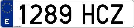 Ejemplo de matrícula española 1289 HCZ