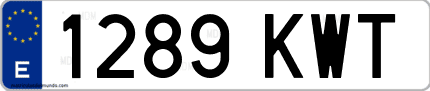 Ejemplo de matrícula de coche ordinaria 1289 KWT