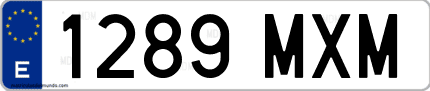 Ejemplo de matrícula de coche ordinaria 1289 MXM