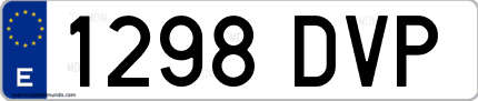 Ejemplo de matrícula de coche ordinaria 1298 DVP