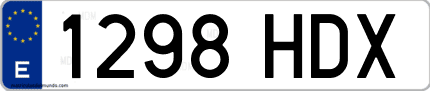 Ejemplo de matrícula de coche ordinaria 1298 HDX