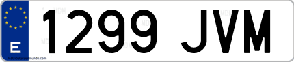 Ejemplo de matrícula de coche ordinaria 1299 JVM